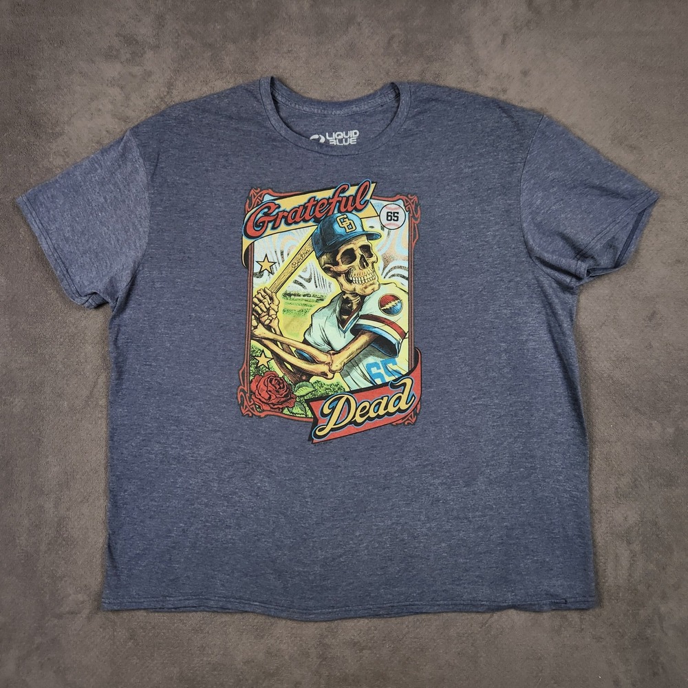 Grateful Dead Liquid Blue Shirt Mens 2XL Blue Baseball Skeleton Bertha Graphic‎